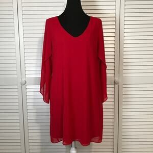 A.BYER Vintage Whimsigoth Red Chiffon V-neck Flowy Shift Midi Dress Juniors L